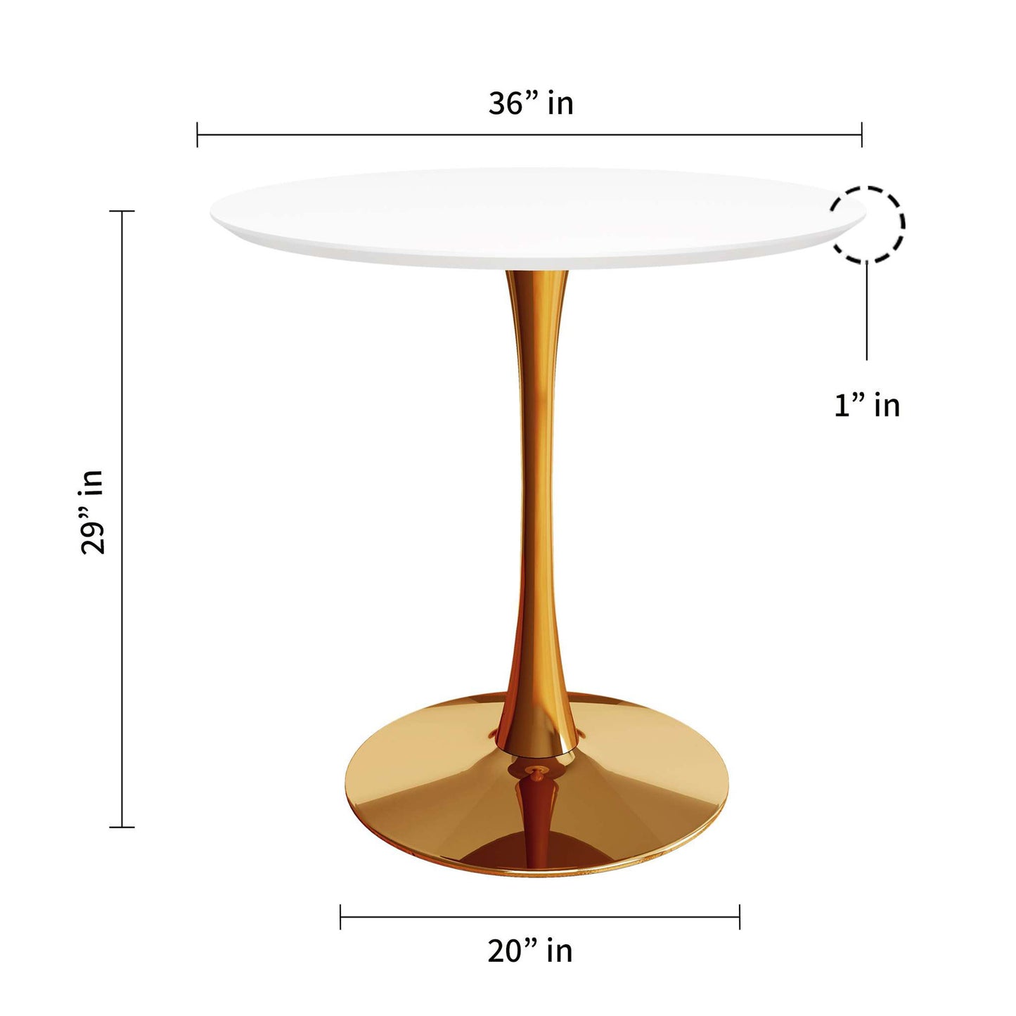 36" White And Gold Metal Dining Table-3