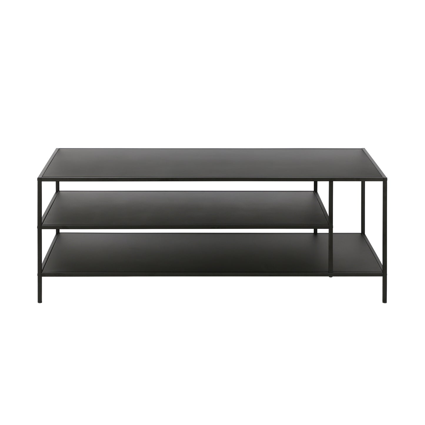 46" Black Steel Coffee Table With Two Shelves-4