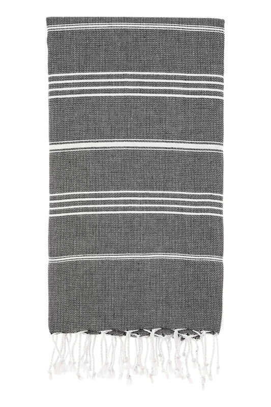 39" X 71" White and Black Cotton Turkish Towel Throw Blanket with Tassels-0