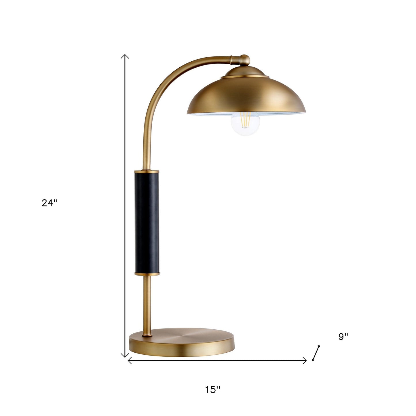 24" Gold and Black Metal Desk Table Lamp With Gold Dome Shade-7