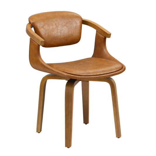 Brown And Natural Upholstered Faux Leather Dining Arm Chair-0