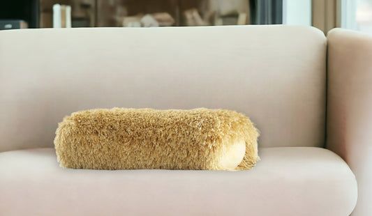 5" X 20" Yellow Shag Bolster Throw Pillow-0