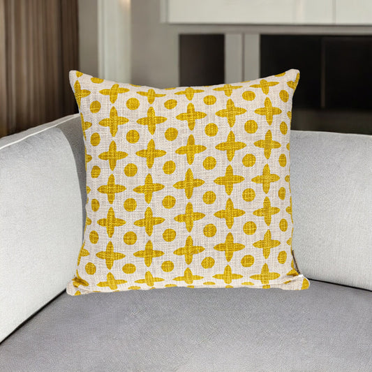 18" Yellow and White Geometric Cotton Throw Pillow-0