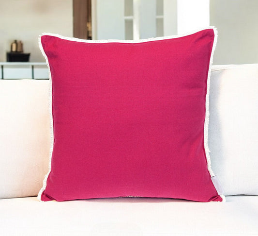 20" Hot Pink Cotton Throw Pillow With Fringe-0