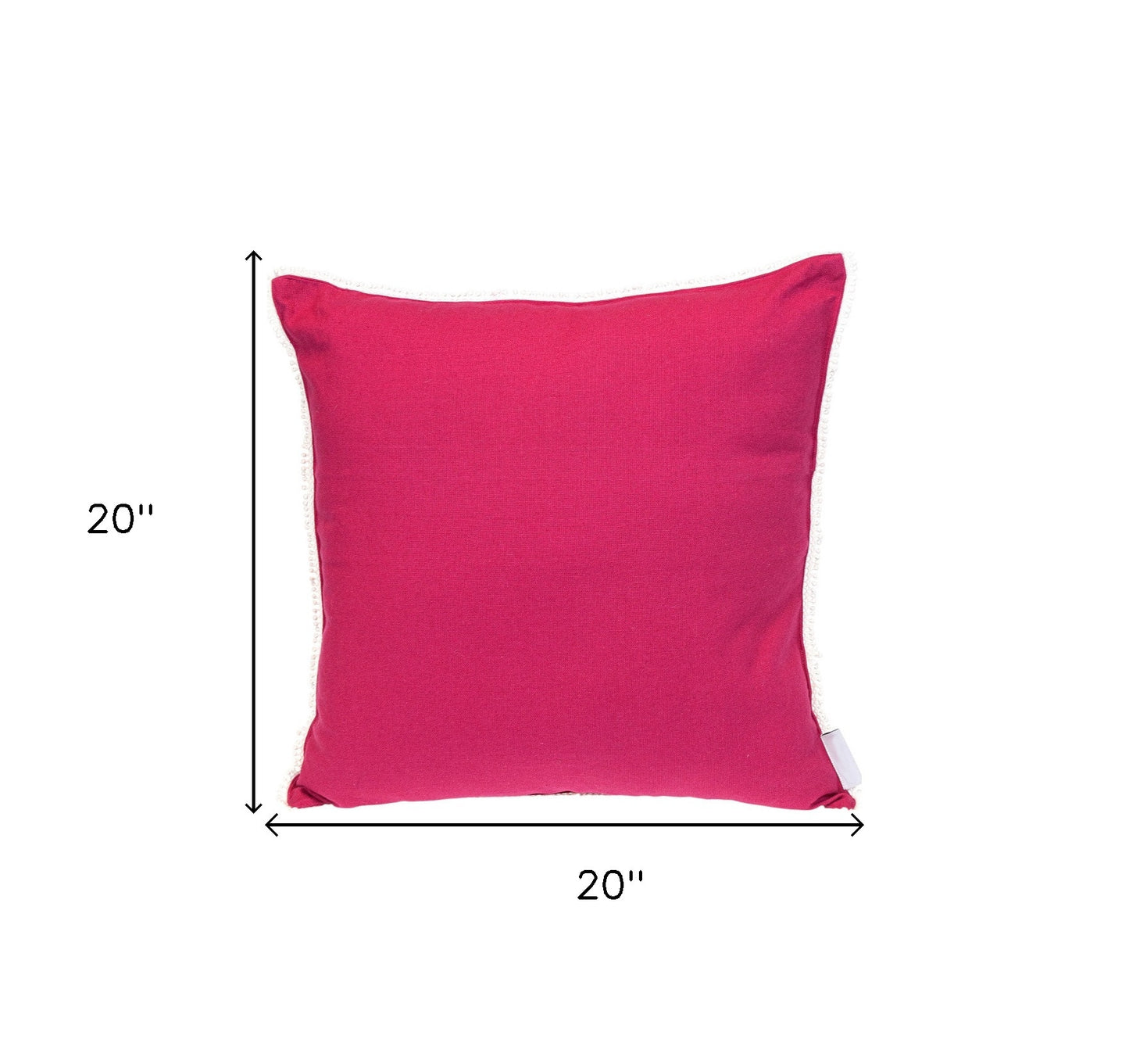 20" Hot Pink Cotton Throw Pillow With Fringe-8