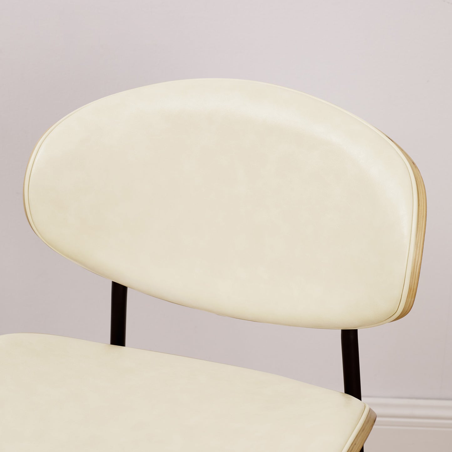 Set of Two Off White and Black Upholstered Faux Leather Curved Back Dining Side Chairs-8