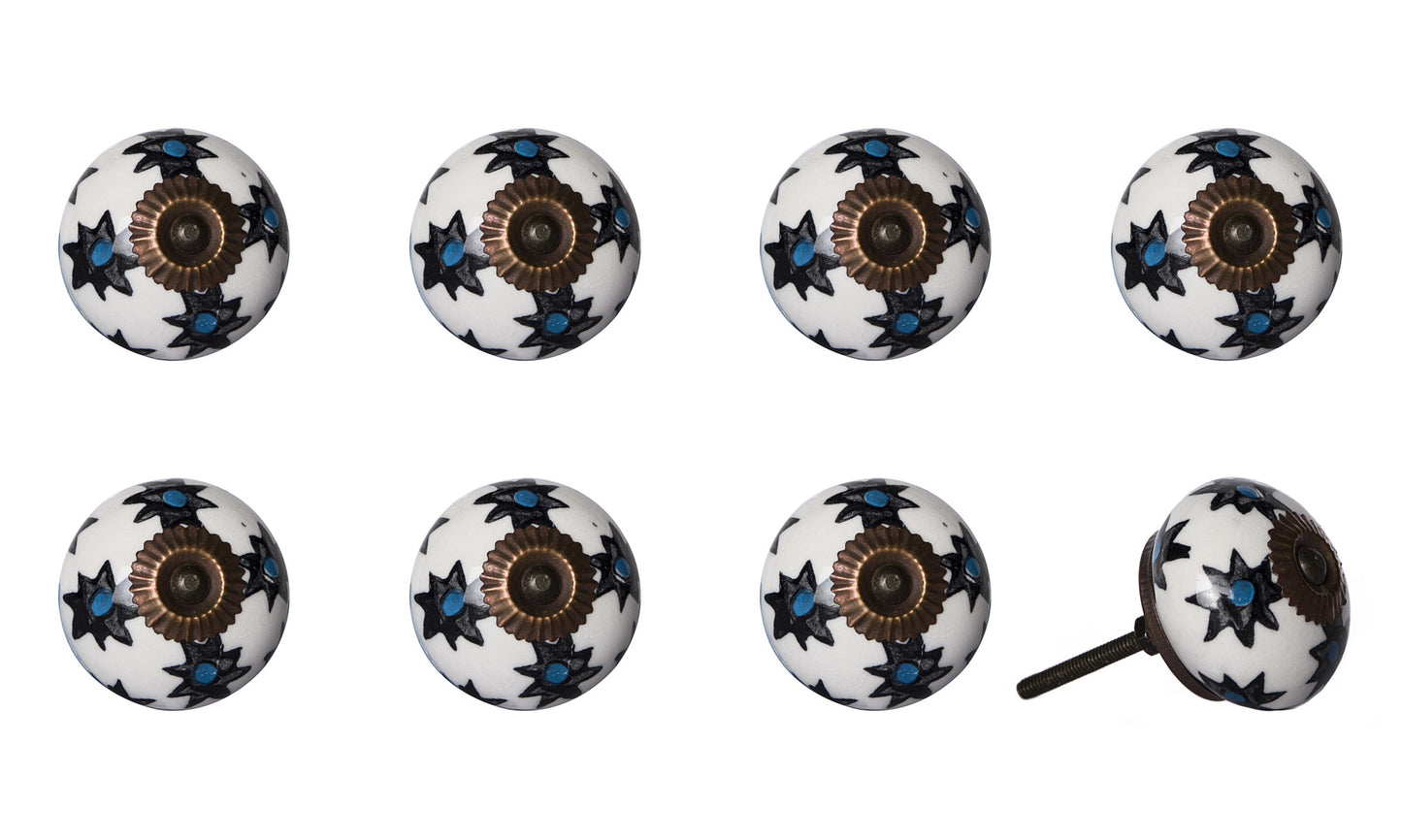 Set of Eight Black And White Ceramic And Metal Drawer Pull Knobs-1