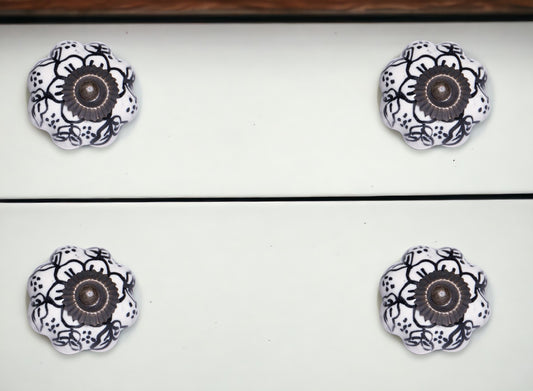 Set of Eight Black And White Ceramic And Metal Drawer Pull Knobs-0