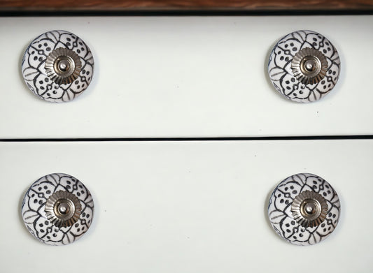 Set of Eight Black And White Ceramic And Metal Drawer Pull Knobs-0