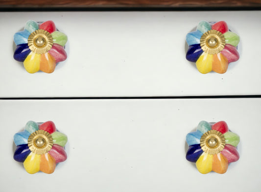 Set of Eight Blue And Green Ceramic And Metal Drawer Pull Knobs-0