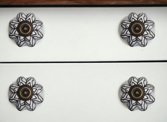 Set of Eight Black And White Ceramic And Metal Drawer Pull Knobs-0