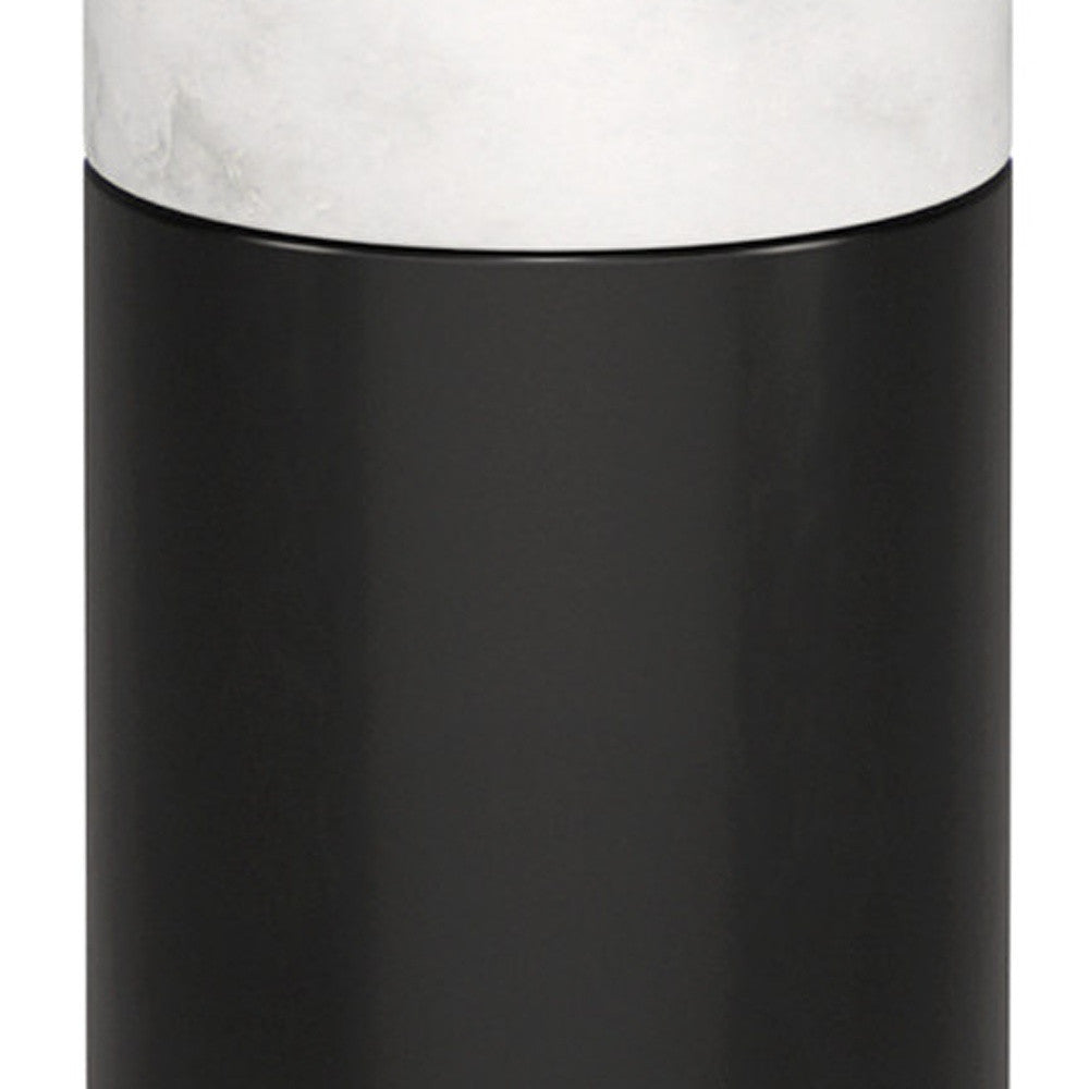 24" Black and White Marble and Metal Cylinder Table Lamp With White Drum Shade-3