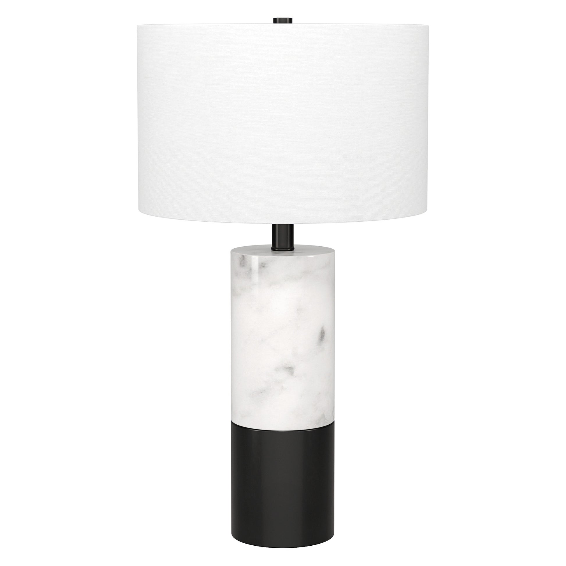 24" Black and White Marble and Metal Cylinder Table Lamp With White Drum Shade-4