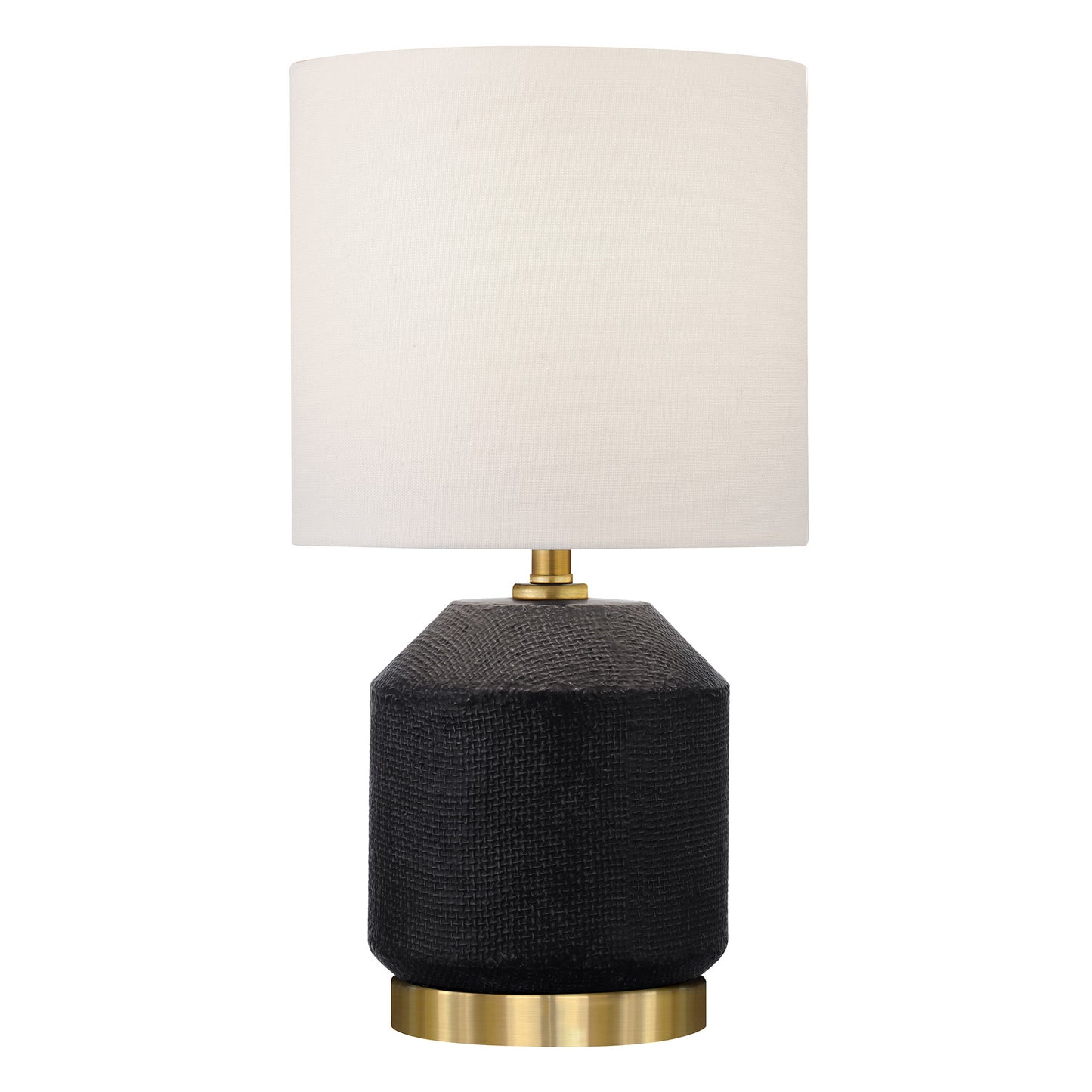 15" Black and Gold Ceramic Cylinder Table Lamp With White Drum Shade-0