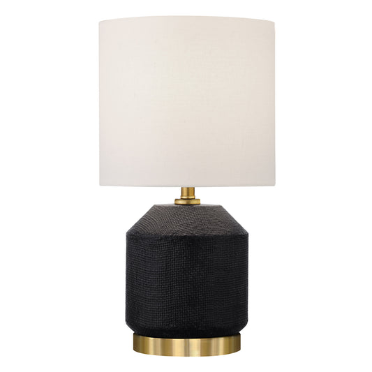 15" Black and Gold Ceramic Cylinder Table Lamp With White Drum Shade-0