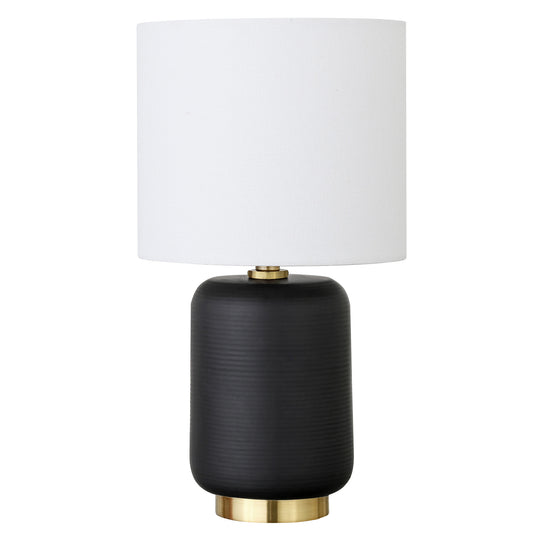 15" Black and Gold Ceramic Cylinder Table Lamp With White Drum Shade-0