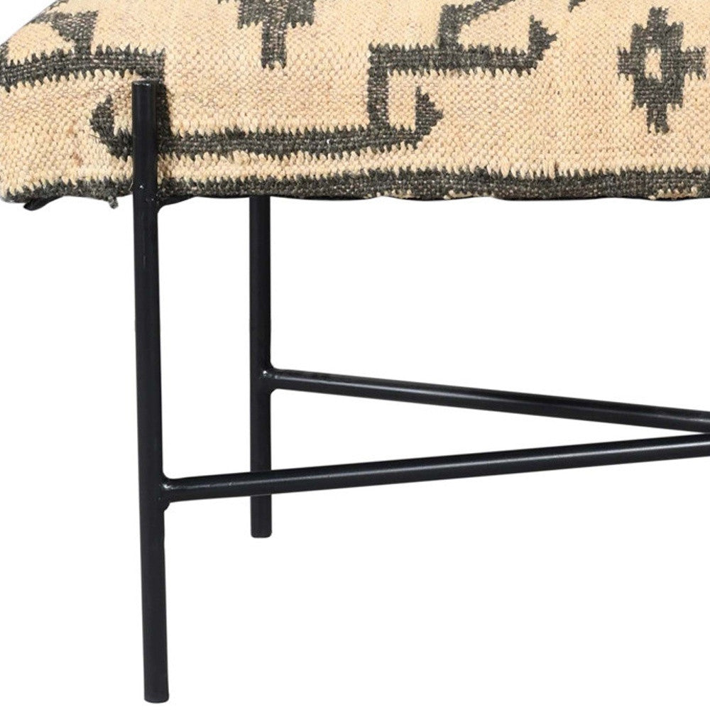 48" Cream and Black Cotton Blend Upholstered Southwest Bench-8