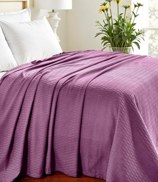 King Purple Cotton Woven Geometric Blanket-0