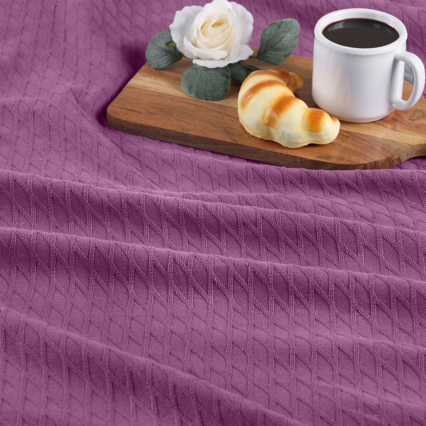 King Purple Cotton Woven Geometric Blanket-6