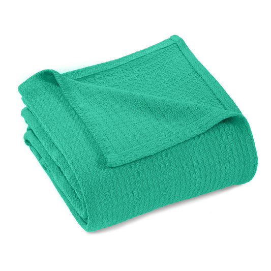 King Turquoise Cotton Waffle Weave Honeycomb Blanket-0
