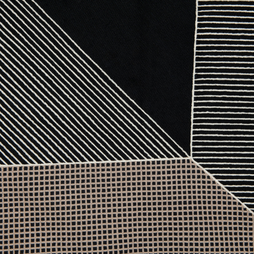 24" Black and White Geometric Cotton Throw Pillow With Embroidery-5