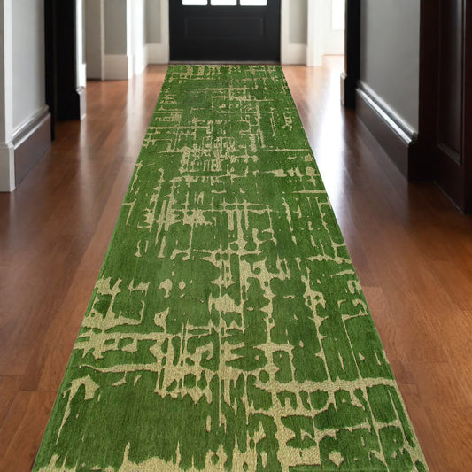 10' Green Abstract Runner Rug-0