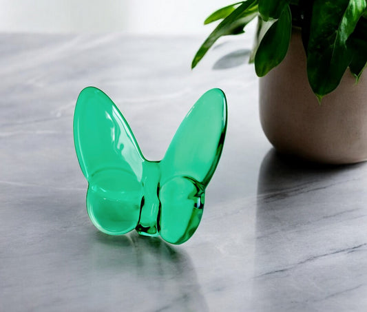 3" Green Crystal Butterfly Figurine Tabletop Sculpture-0