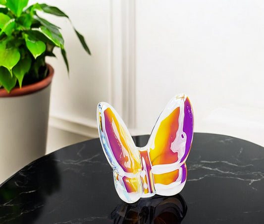 3" Purple and Orange Crystal Butterfly Figurine Tabletop Sculpture-0