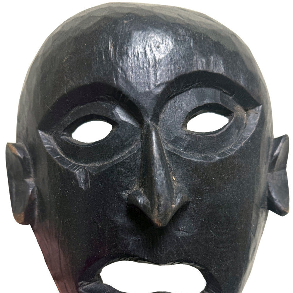 11" Black Solid Wood Decorative Mask Tabletop Sculpture-5