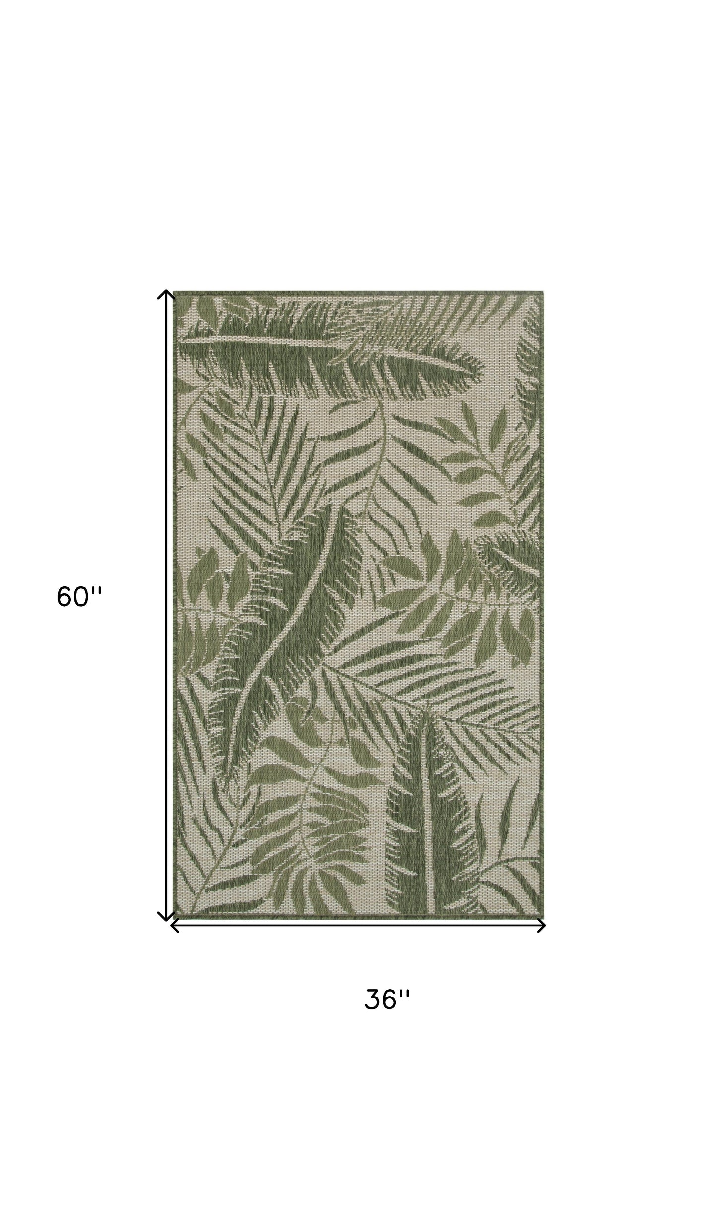 3' X 5' Green And Ivory Palm Leaf Indoor Outdoor Area Rug-1