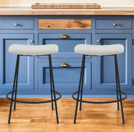 Set of Two 26" White and Black Fabric and Metal Backless Counter Height Bar Chairs-0