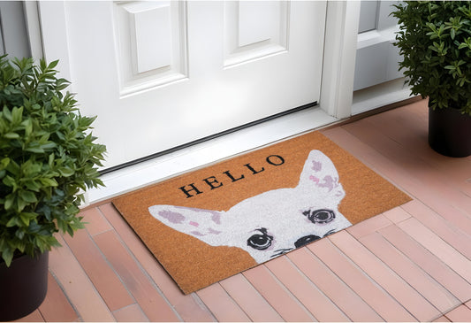 24" X 36" Natural Black and White Coir Chihuahua Hello Outdoor Door Mat-0