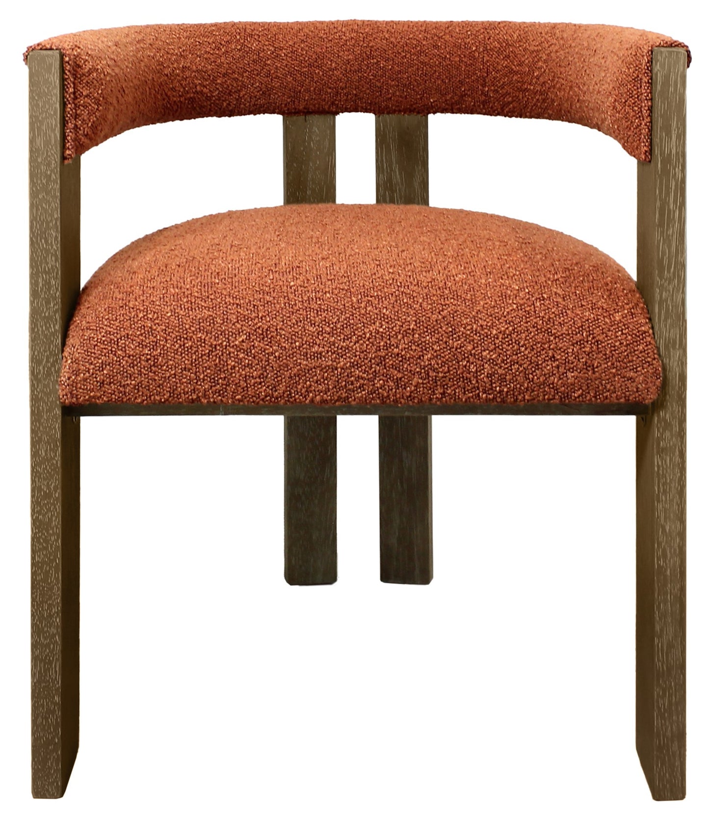 Burnt Orange and Brown Upholstered Boucle Open Back Dining Arm Chair-6
