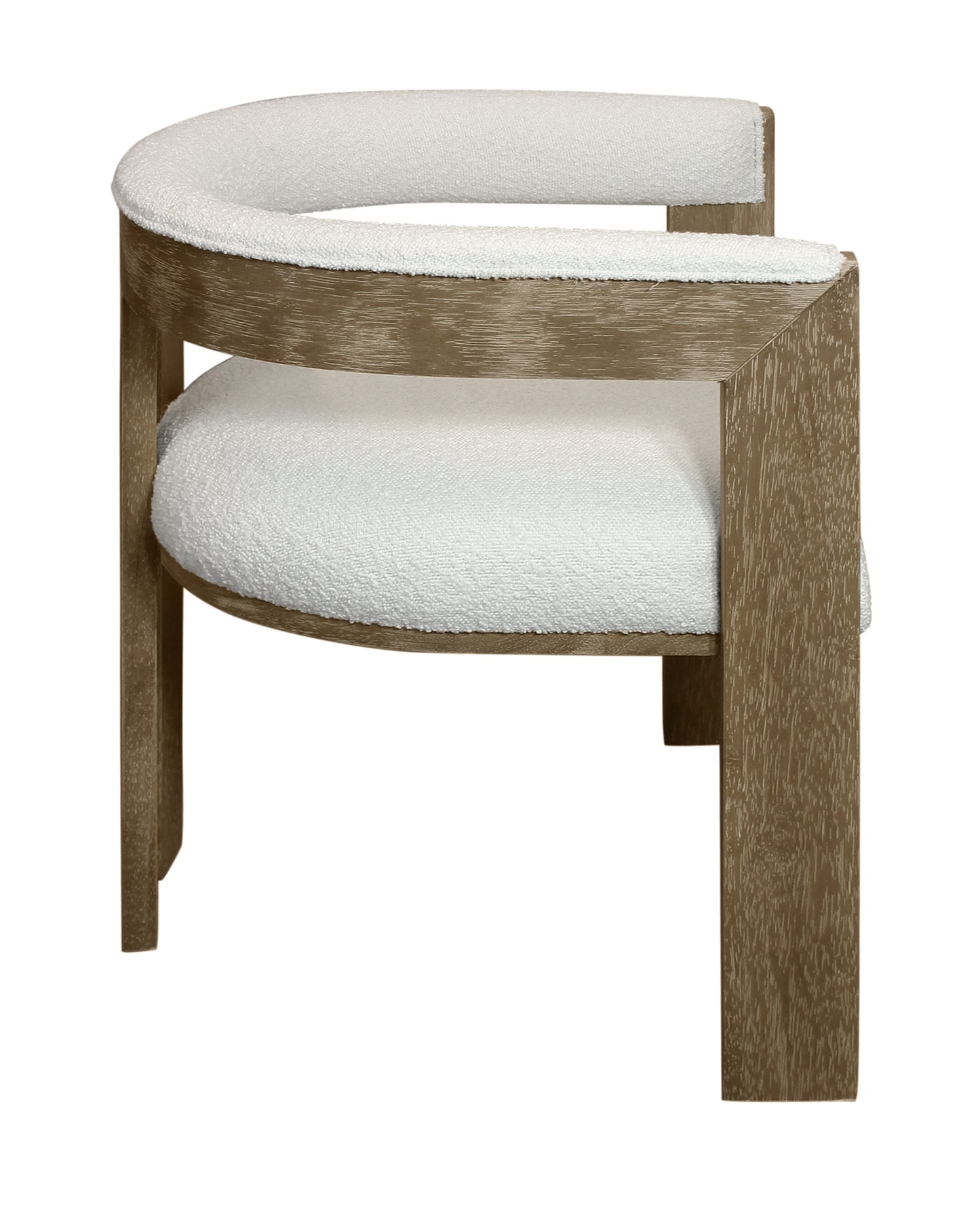 Ivory and Brown Upholstered Boucle Open Back Dining Arm Chair-4