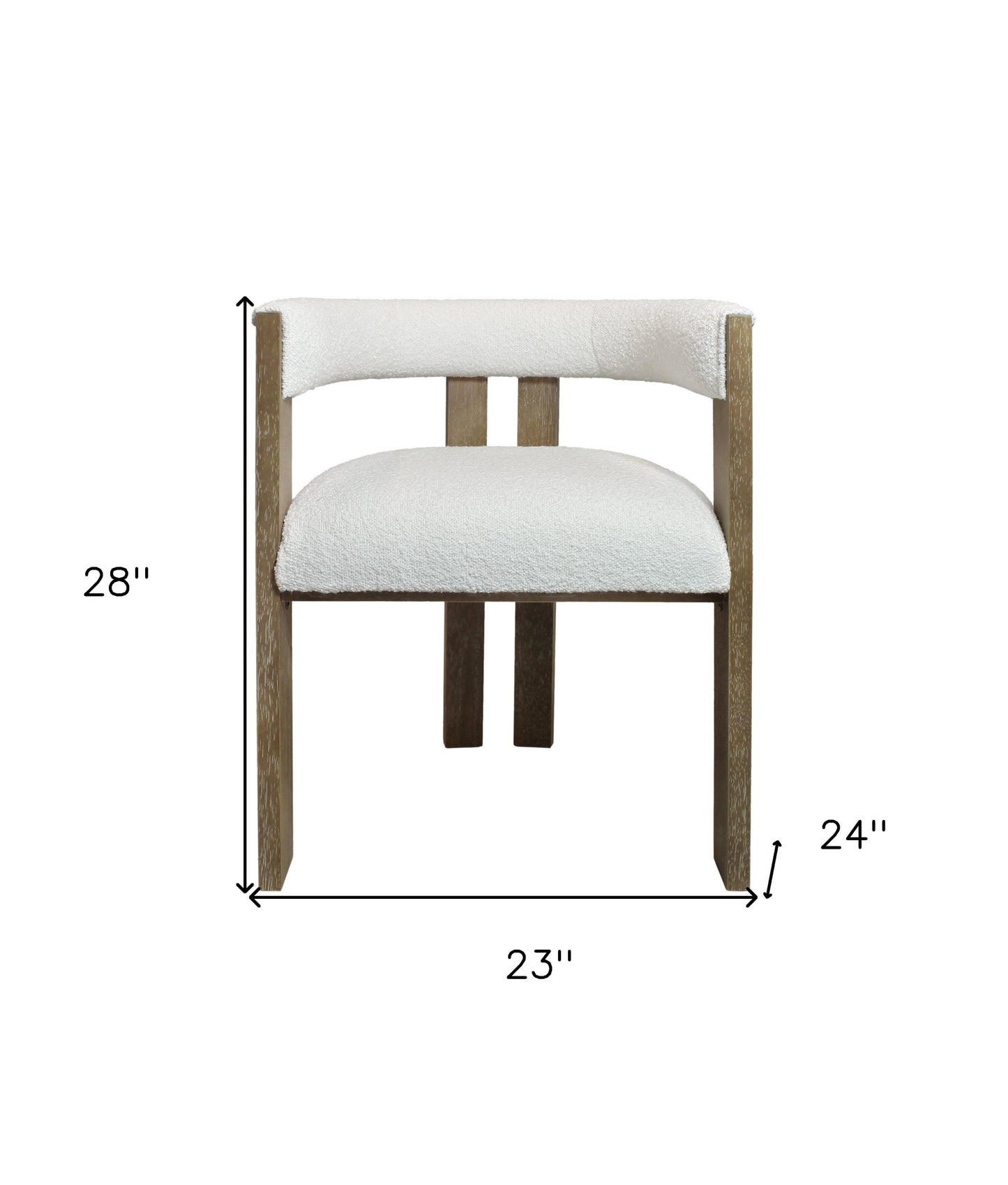 Ivory and Brown Upholstered Boucle Open Back Dining Arm Chair-6