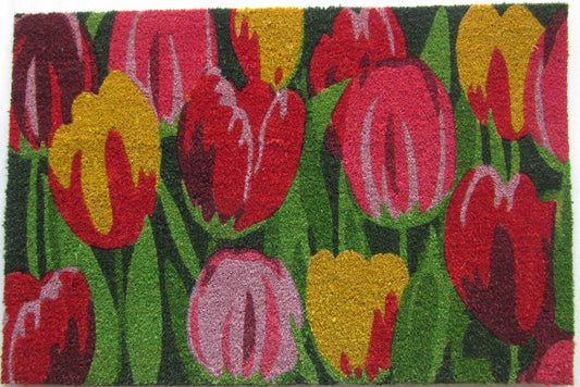 24" X 36" Red and Green Coir Floral Outdoor Spring Door Mat-0