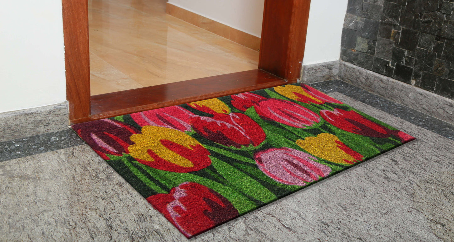 24" X 36" Red and Green Coir Floral Outdoor Spring Door Mat-4