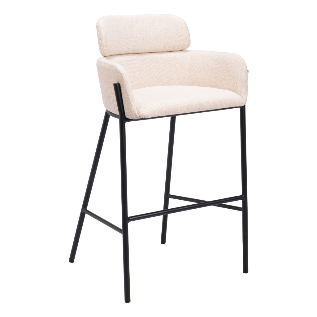 30" Beige And Black Fabric And Steel Bar Height Bar Chair-2