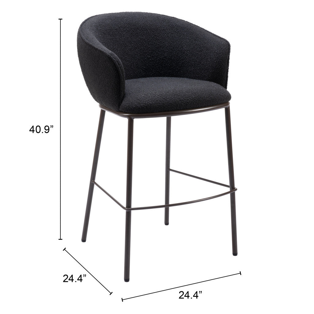 30" Black And Bronze Shearling And Steel Bar Height Bar Chair-7