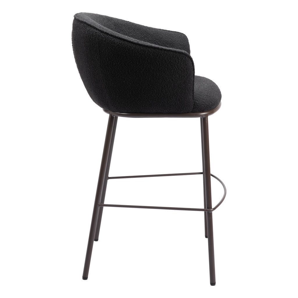 30" Black And Bronze Shearling And Steel Bar Height Bar Chair-5