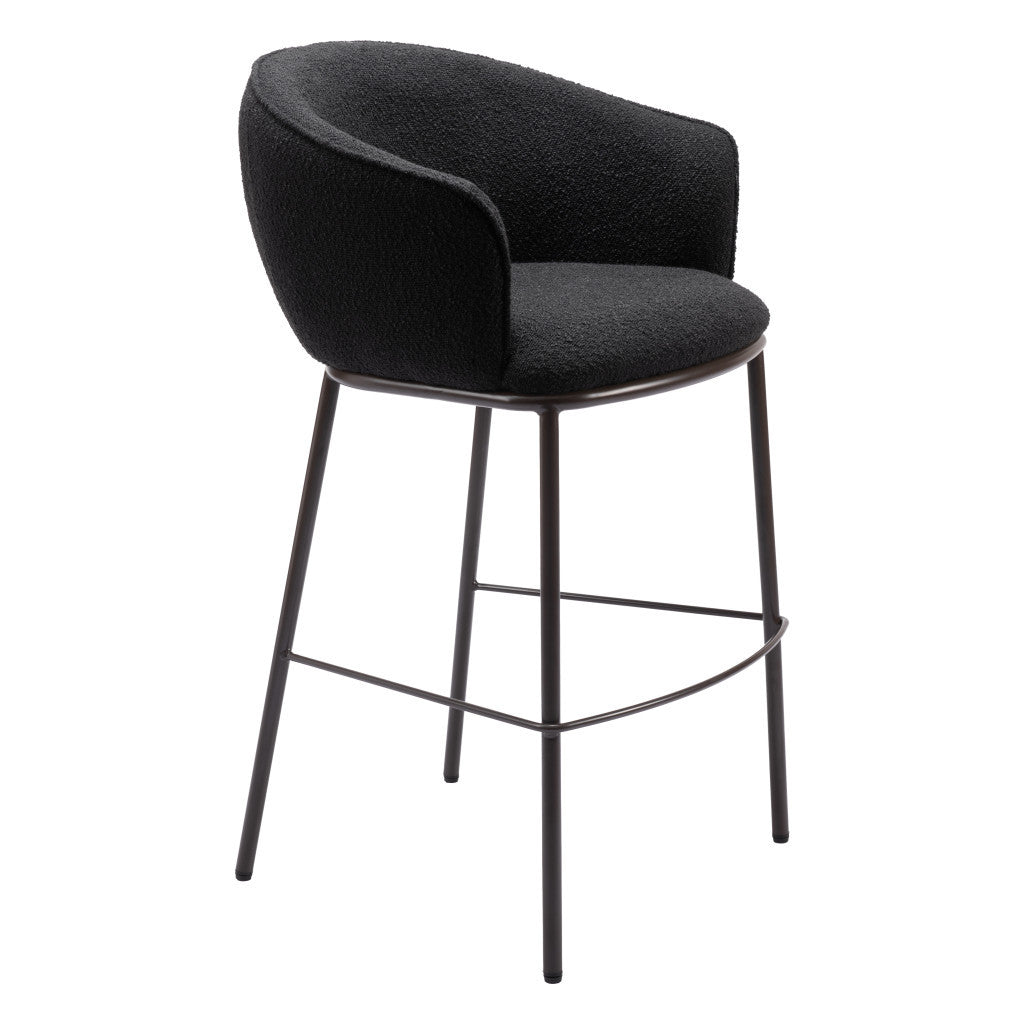 30" Black And Bronze Shearling And Steel Bar Height Bar Chair-6