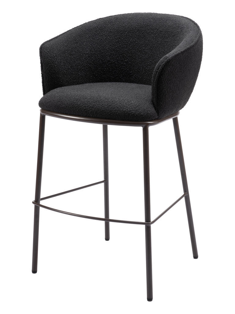 30" Black And Bronze Shearling And Steel Bar Height Bar Chair-0
