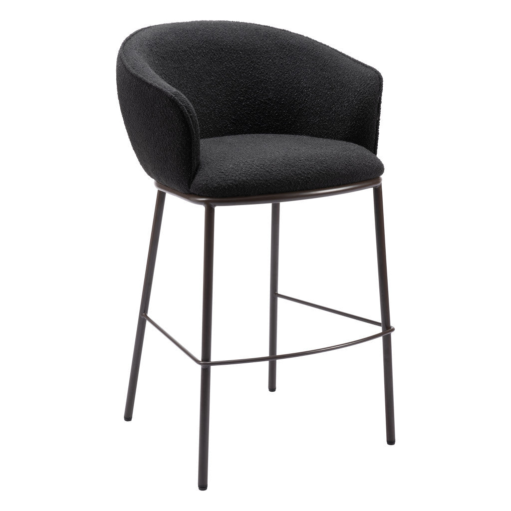 30" Black And Bronze Shearling And Steel Bar Height Bar Chair-2