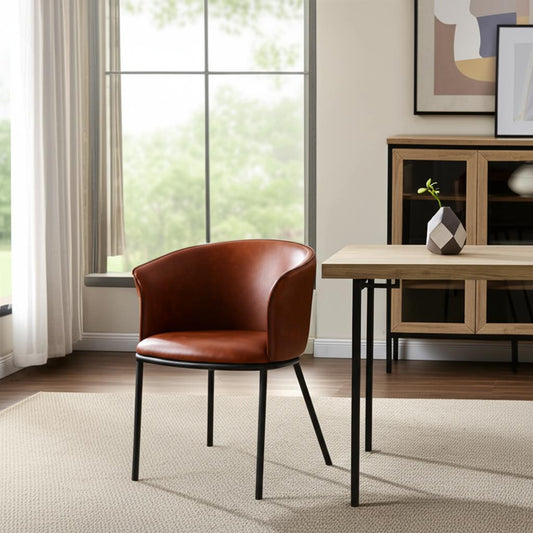 Brown and Black Upholstered Faux Leather Dining Arm Chair-0