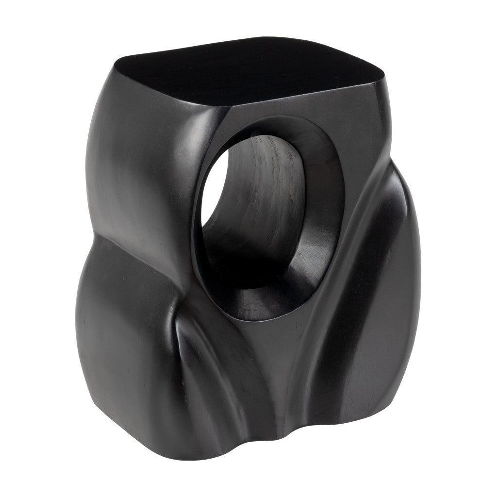 16" Black Solid Wood Figurine End Table-5