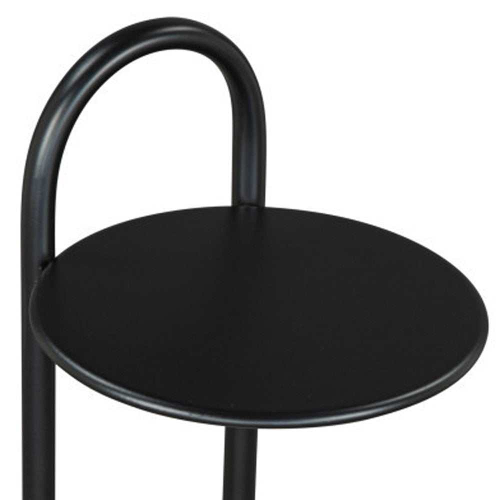 22" Black And White Iron And Marble Round C Table End Table-6