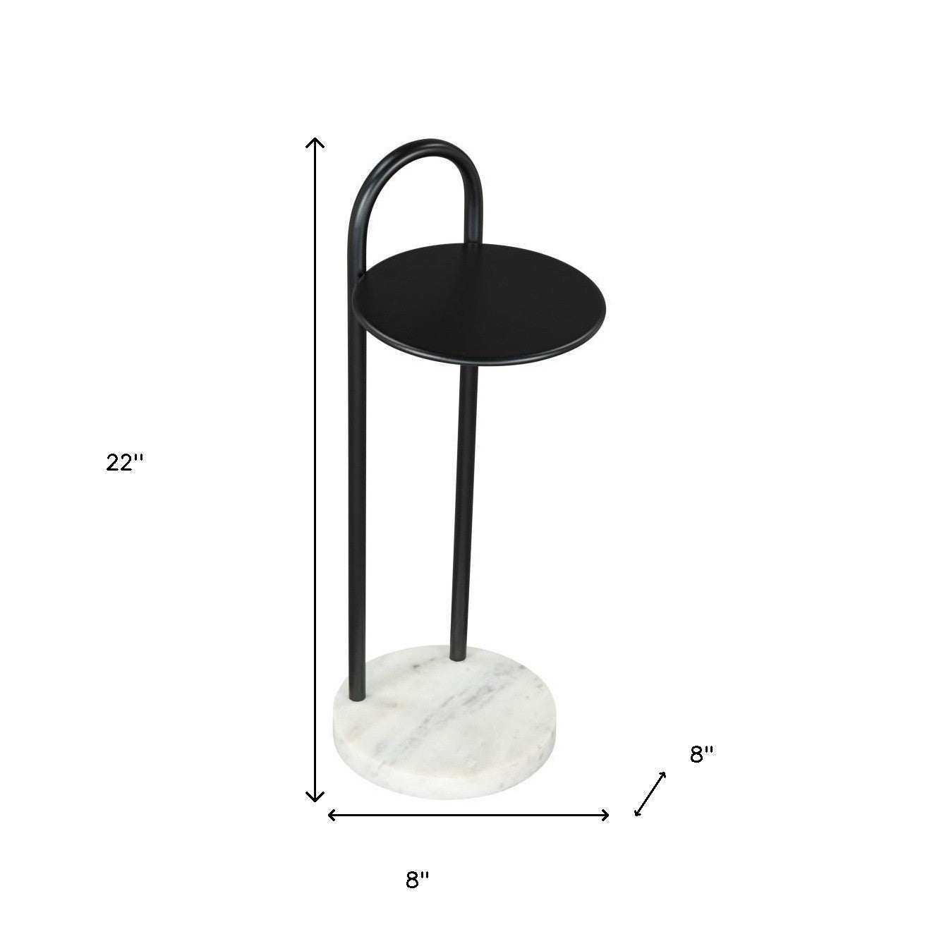 22" Black And White Iron And Marble Round C Table End Table-8
