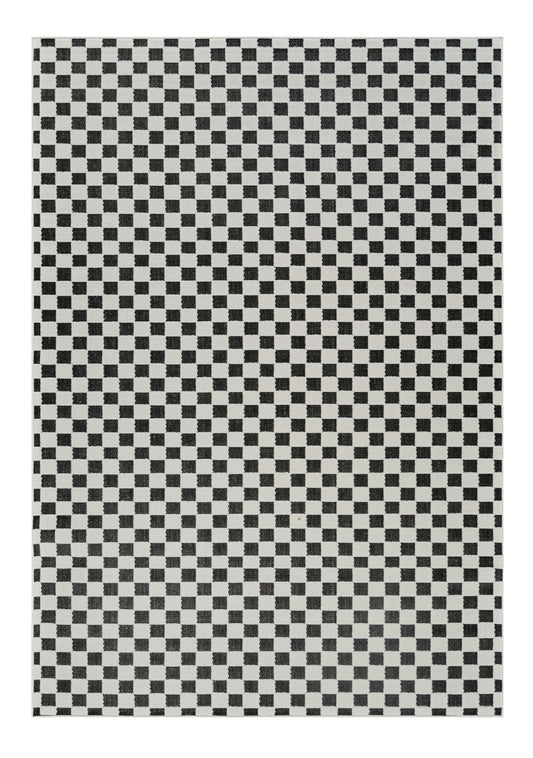 6' X 9' Black and White Geometric Distressed Indoor Outdoor Area Rug-0