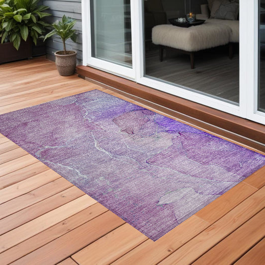 2' X 3' Purple Abstract Washable Non Skid Indoor Outdoor Area Rug-0