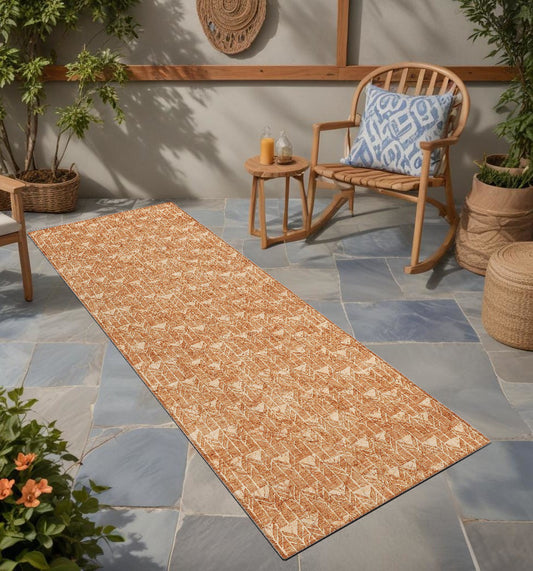 8' Runner Bronze Geometric Washable Non Skid Indoor Outdoor Runner Rug-0